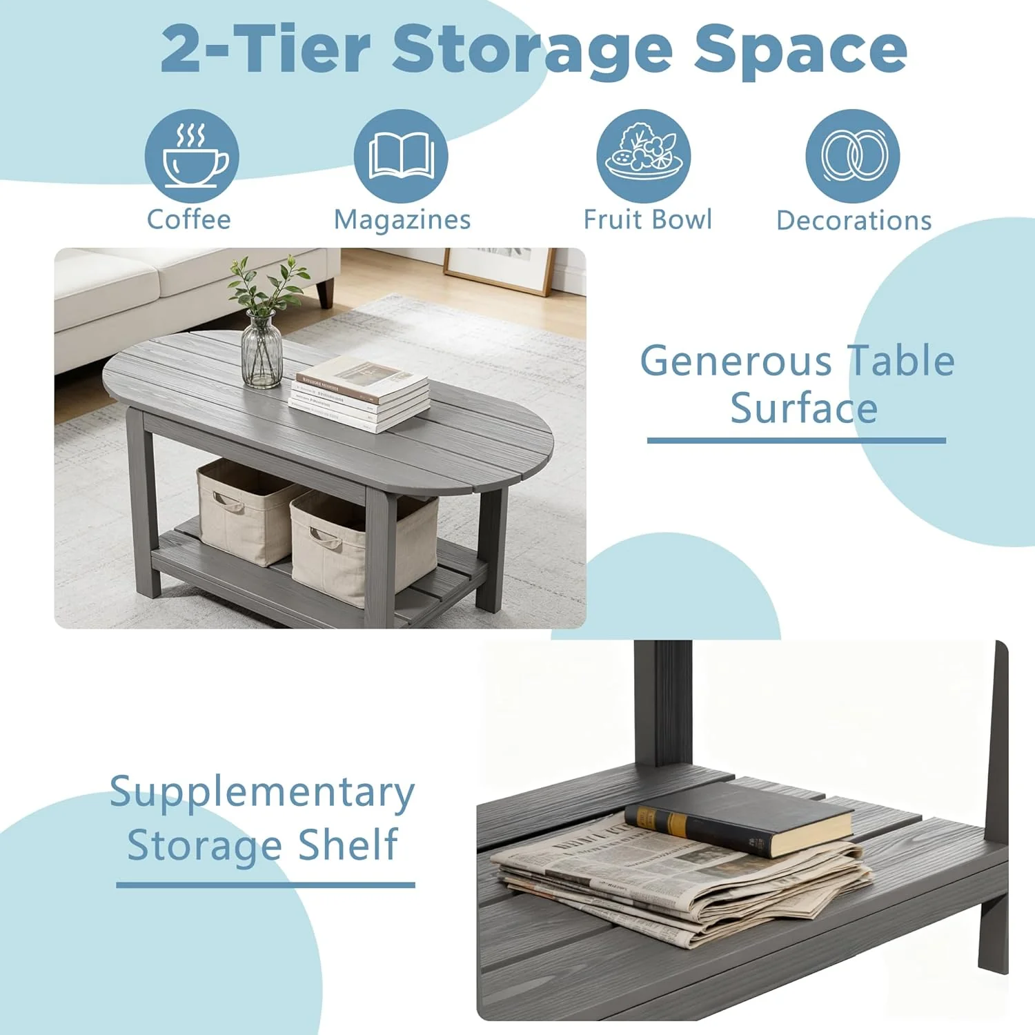 Coffee Table, All-Weather Outdoor Coffee Table, Modern Rectangle Coffee Table for Balcony, Garden, Straight Leg - Image 3