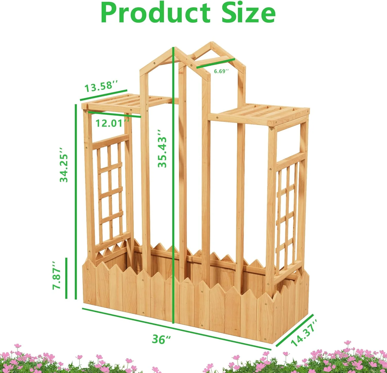 Garden Bed with Arch Trellis, Wood Planter Box with Hanging Roof, Garden Bed for Outdoor Climbing Plants Vines Patio - Image 3