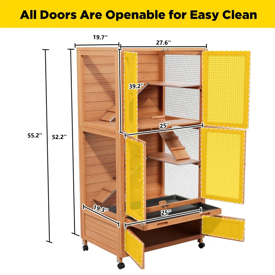 Natural Wooden Hamster Cage - Rolling Habitat with Storage Shelf & Hideouts - Image 5