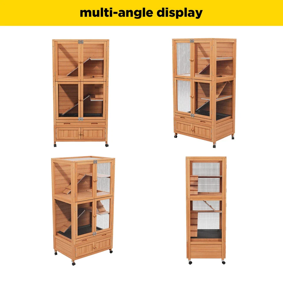 Natural Wooden Hamster Cage - Rolling Habitat with Storage Shelf & Hideouts - Image 7