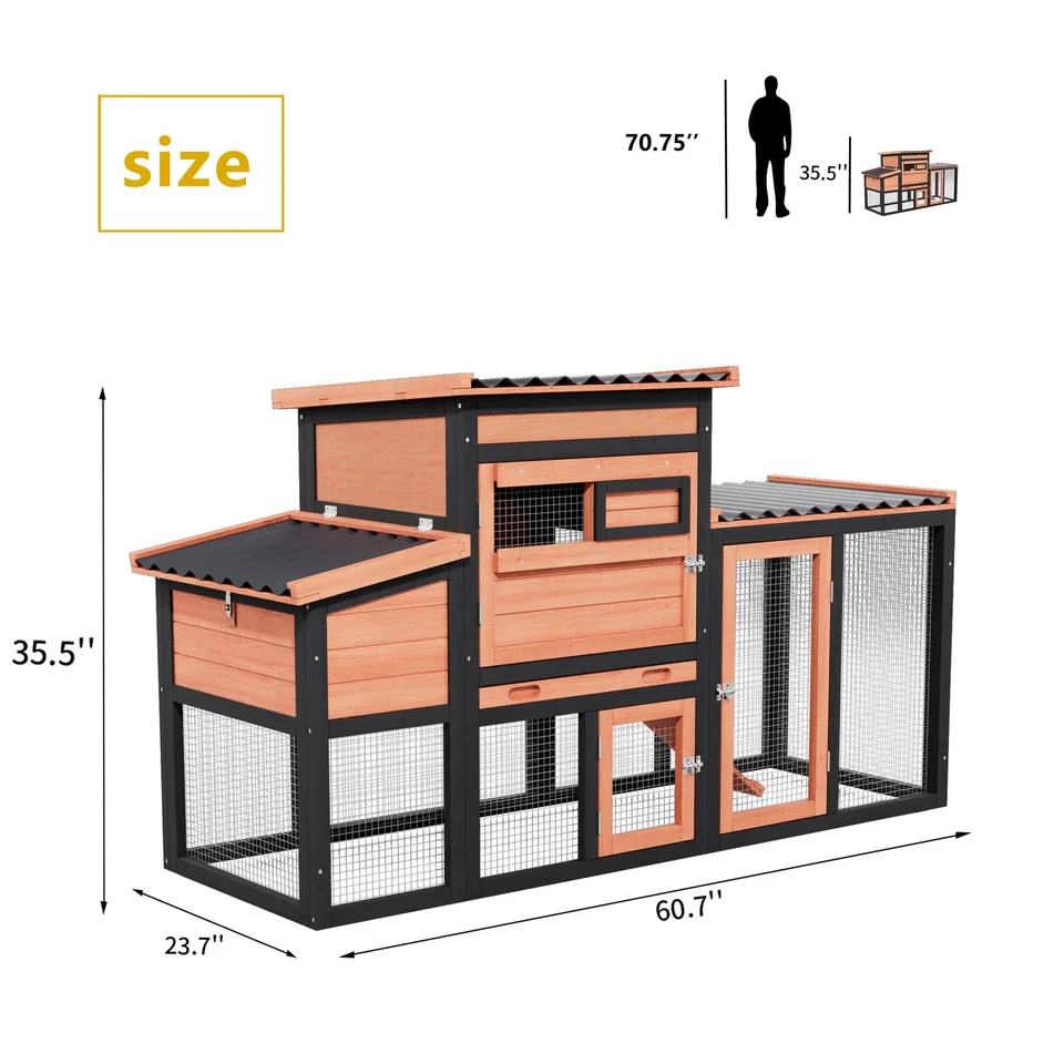 Outdoor Hen House Wooden Rabbit Hutch - Chicken Coop Run and Hutch for Backyard - Image 4