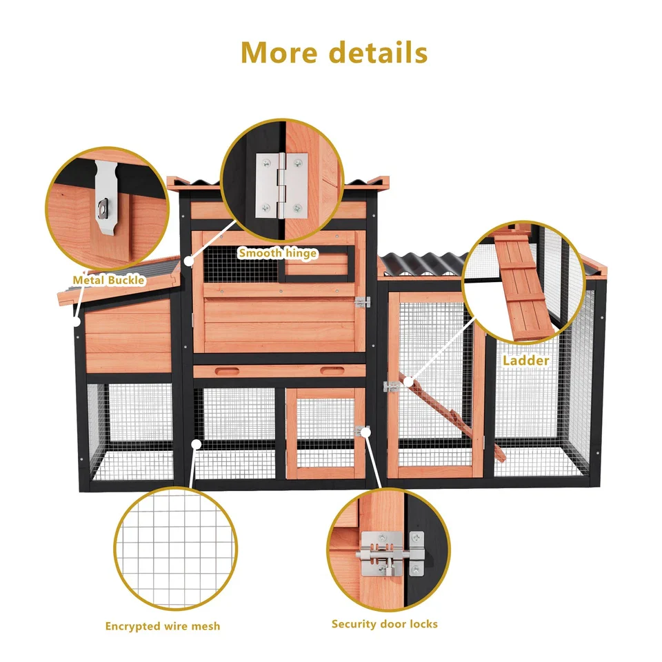 Outdoor Hen House Wooden Rabbit Hutch - Chicken Coop Run and Hutch for Backyard - Image 7
