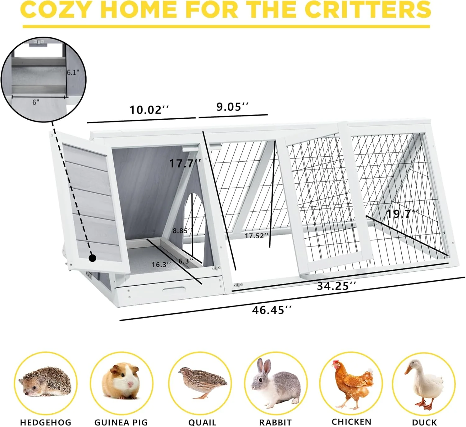 Quail Cages,Wooden Chicken Coop,Nesting Boxes for Chickens,Brooder Box Indoor Outdoor,A-Frame Poultry Duck House with Ventilating Wire Rabbit Hutch for Small Animals - Image 3