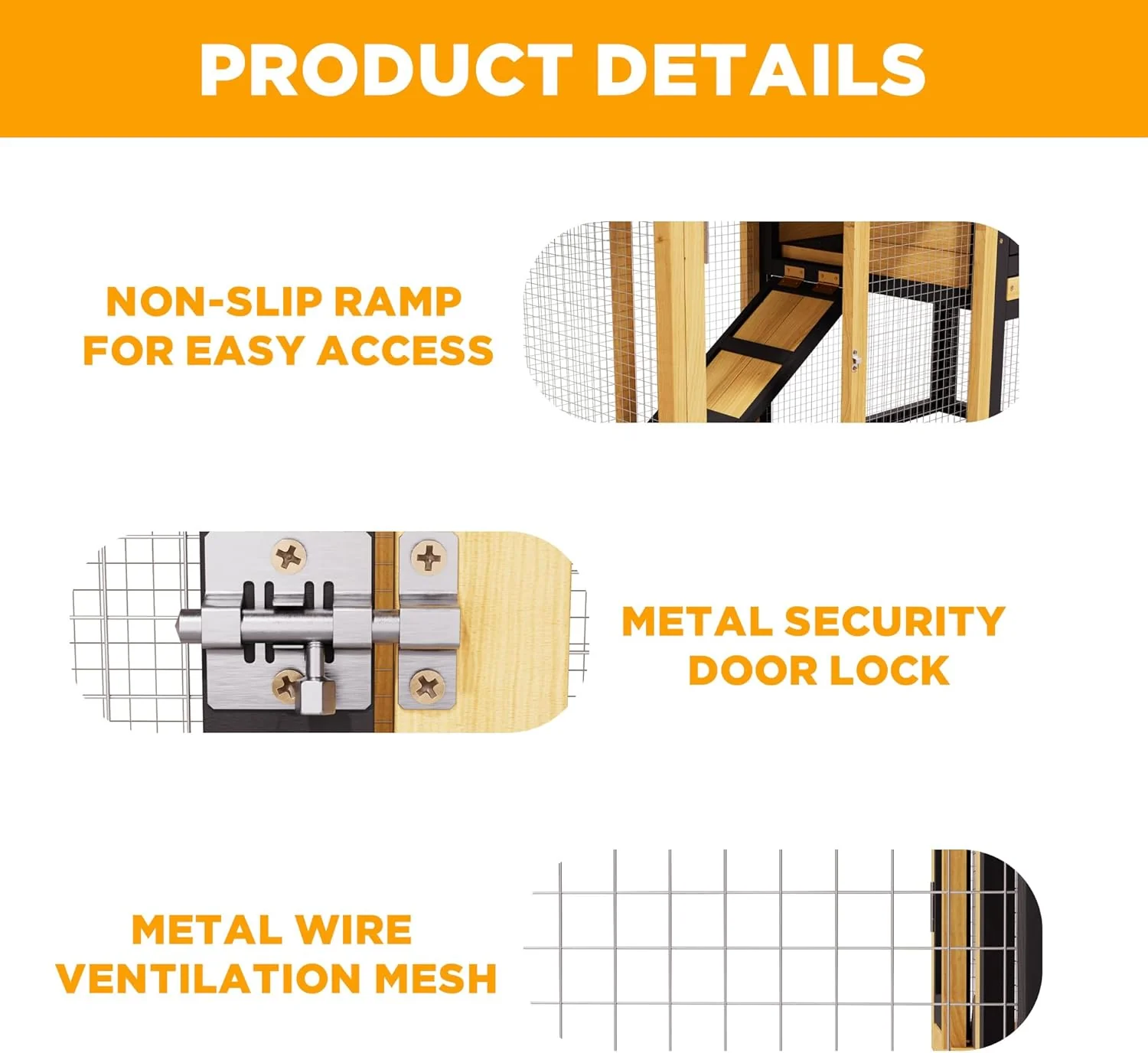 Rabbit Hutch Bunny Cage Indoor Outdoor, 2-Story Wooden Chicken Coop with Wire Run, Waterproof Roof, Pull Out Tray and Anti-Slip Ramp - Image 6