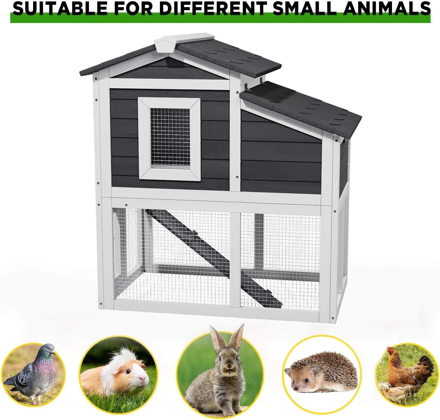 Rabbit Hutch Bunny Cage with Waterproof Roof, Wooden Chicken Coop Poultry Cage with Nesting Box, Indoor Hen House Chicken Cage with Ramp for Garden Backyard - Image 6