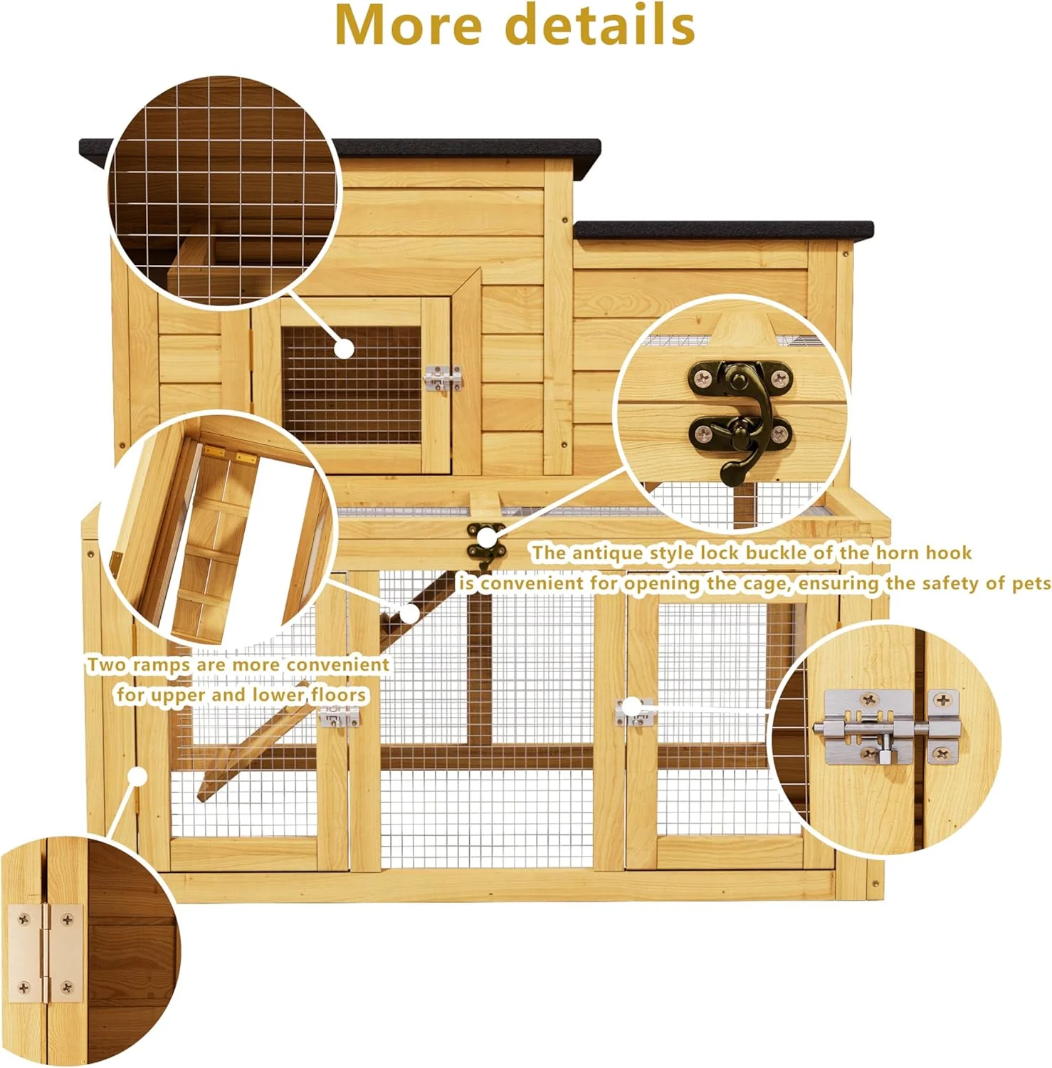 Rabbit Hutch & Chicken Coop with Wire Run, Wooden Poultry House with Pull-Out Tray, Waterproof Rabbit Hutch for Outside (Yellow) - Image 3