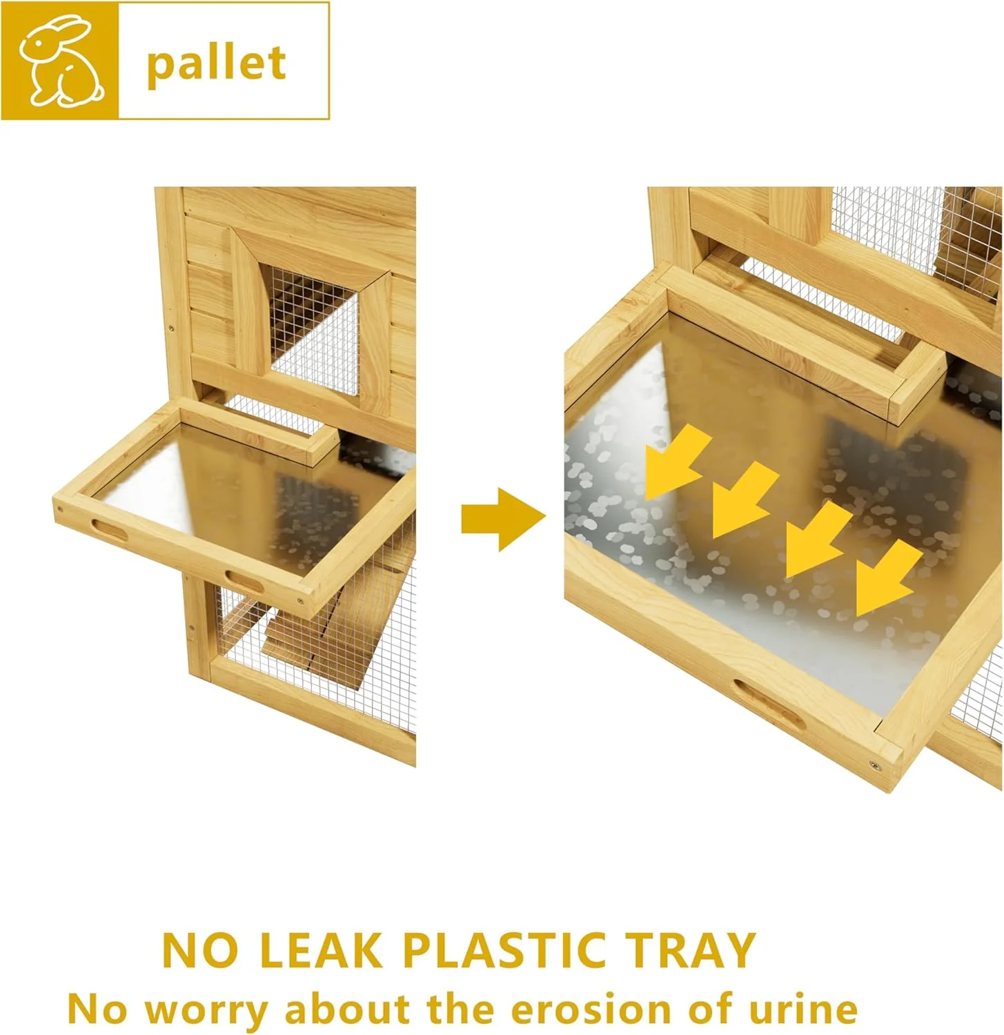 Rabbit Hutch & Chicken Coop with Wire Run, Wooden Poultry House with Pull-Out Tray, Waterproof Rabbit Hutch for Outside (Yellow) - Image 5