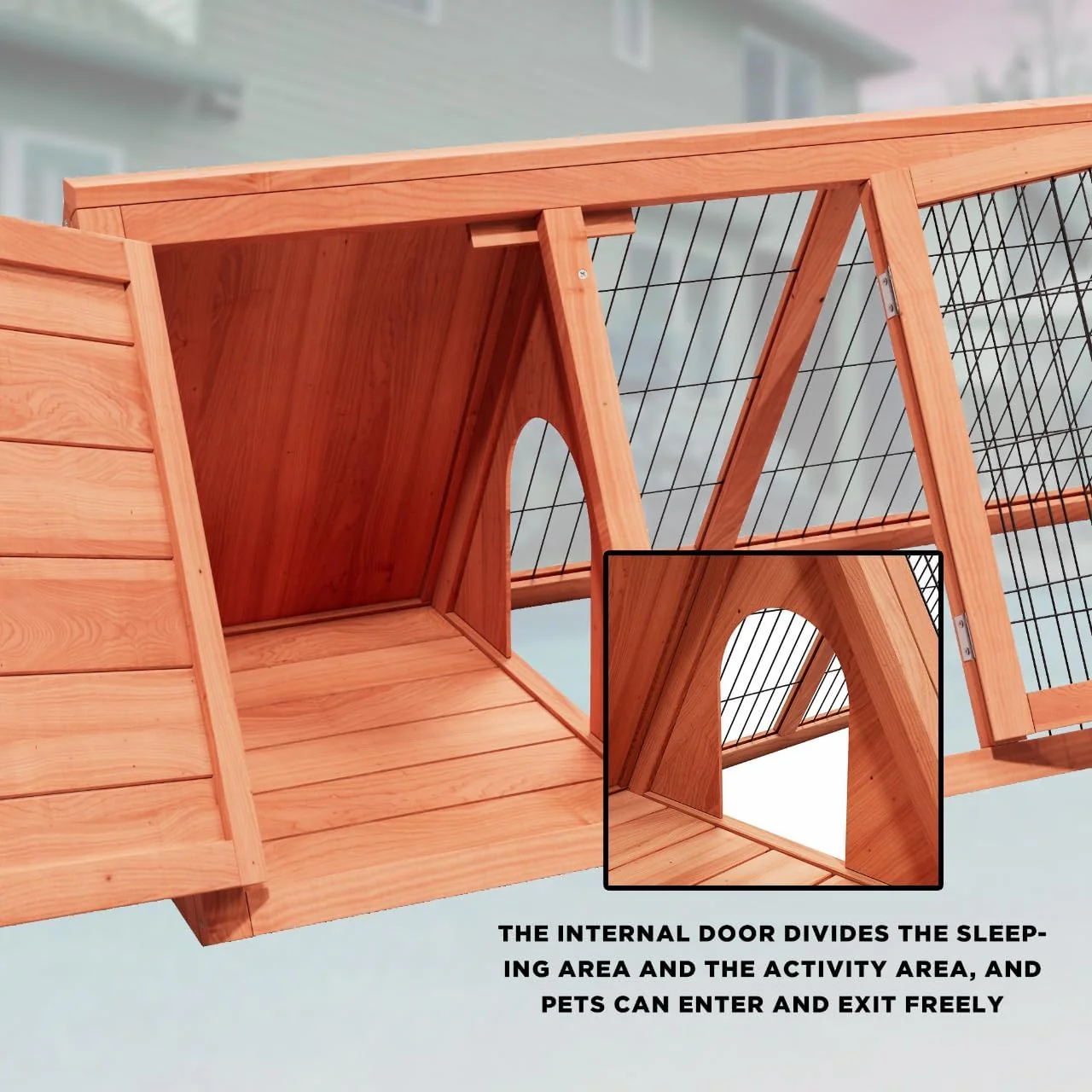 Rabbit Hutch Small Chicken Coop Outdoo Wooden with 2 Door & Run Cage Deep Push-Pull Tray Ventilating Wire A-Frame Design Animal Pen – Portable & Weatherproof Design - Image 5