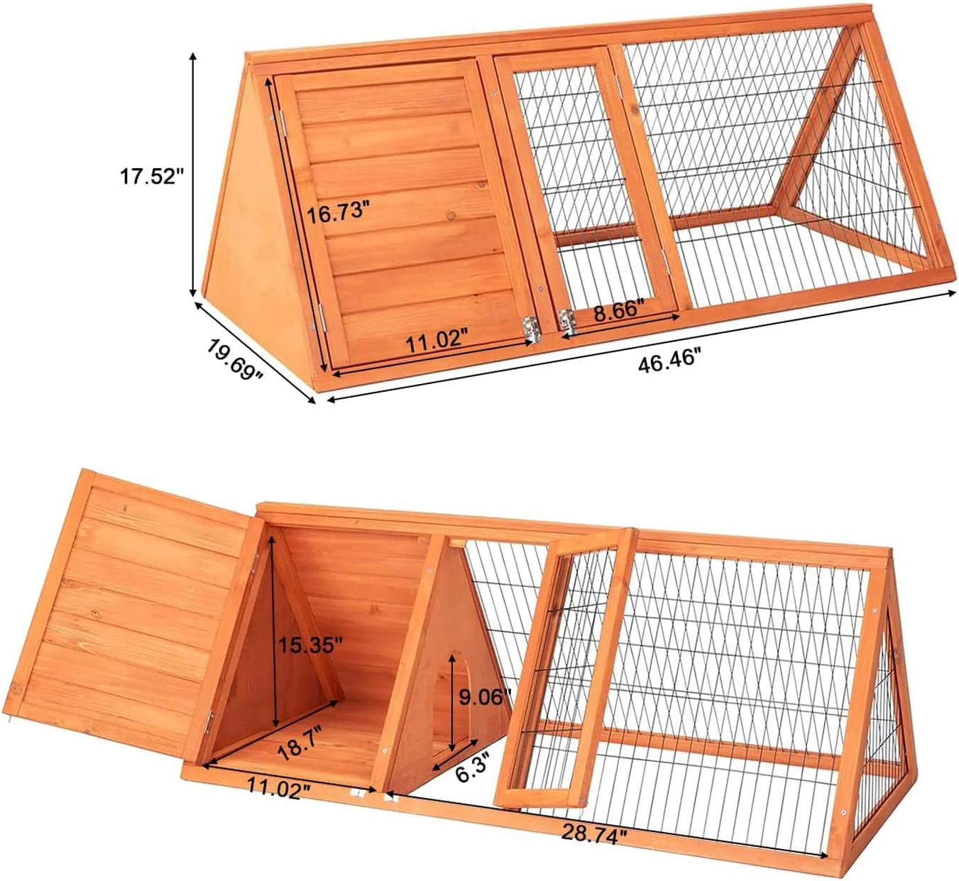 Rabbit Hutch Small Chicken Coop Outdoo Wooden with 2 Door & Run Cage Deep Push-Pull Tray Ventilating Wire A-Frame Design Animal Pen – Portable & Weatherproof Design - Image 8