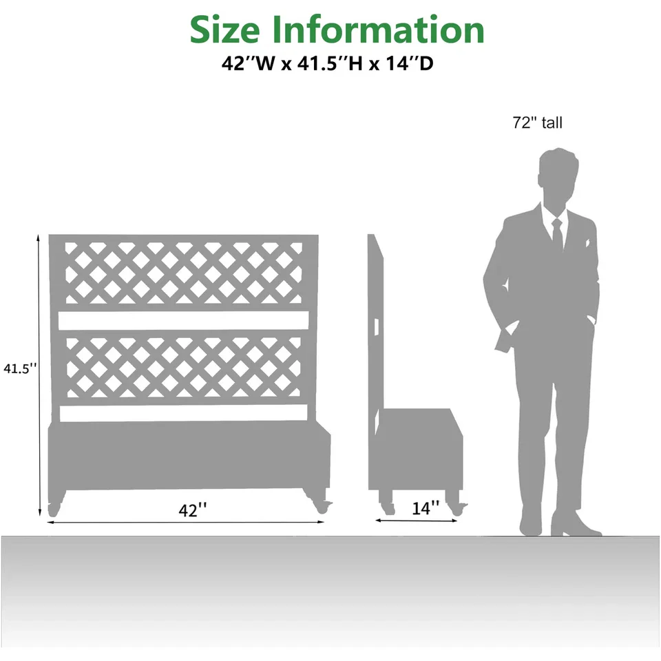 Raised Garden Bed with Wheels - Planter Box Includes Trellis Privacy Screen - Image 3