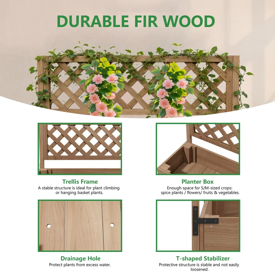 Raised Garden Bed with Wheels - Planter Box Includes Trellis Privacy Screen - Image 4