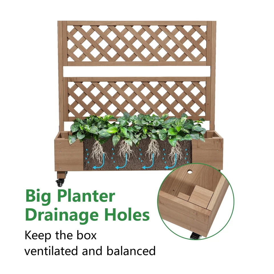 Raised Garden Bed with Wheels - Planter Box Includes Trellis Privacy Screen - Image 5