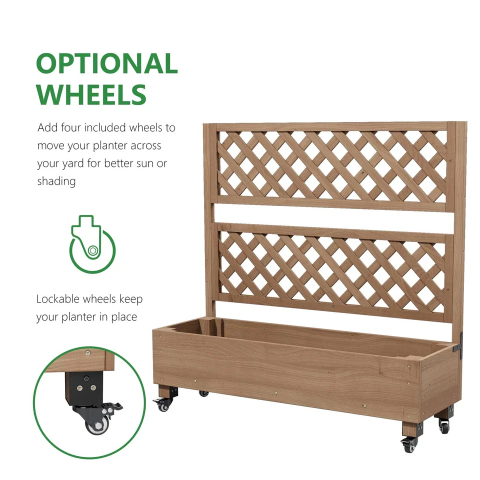 Raised Garden Bed with Wheels - Planter Box Includes Trellis Privacy Screen - Image 6