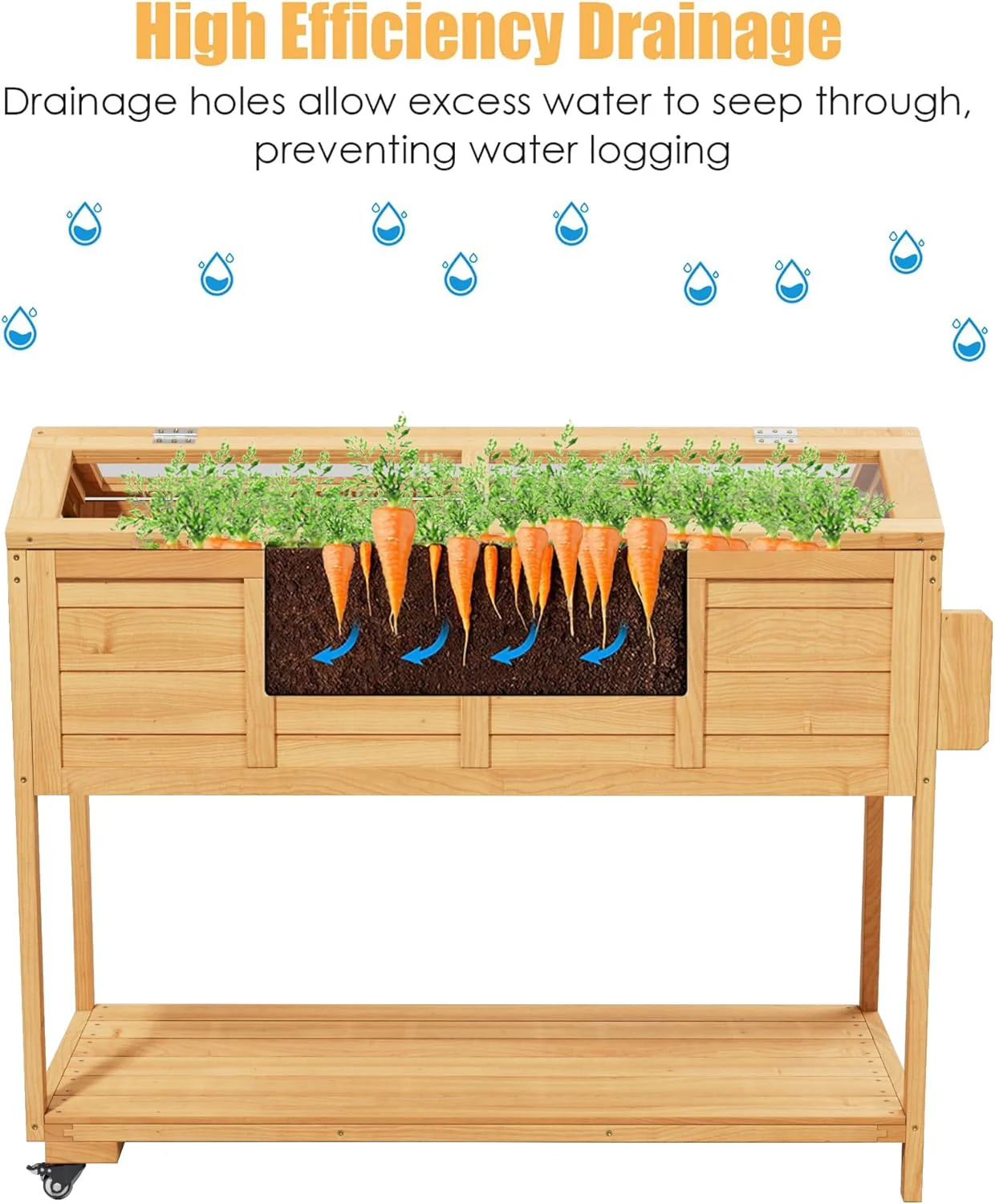 Raised Garden Beds Outdoor, Elevated Planter Box Cart On Lockable Wheels with Legs, Bed Liner,Storage Shelf,Seed Starter Tray for Backyard Patio Gardener Winter Outside (Minimalist Style) - Image 4