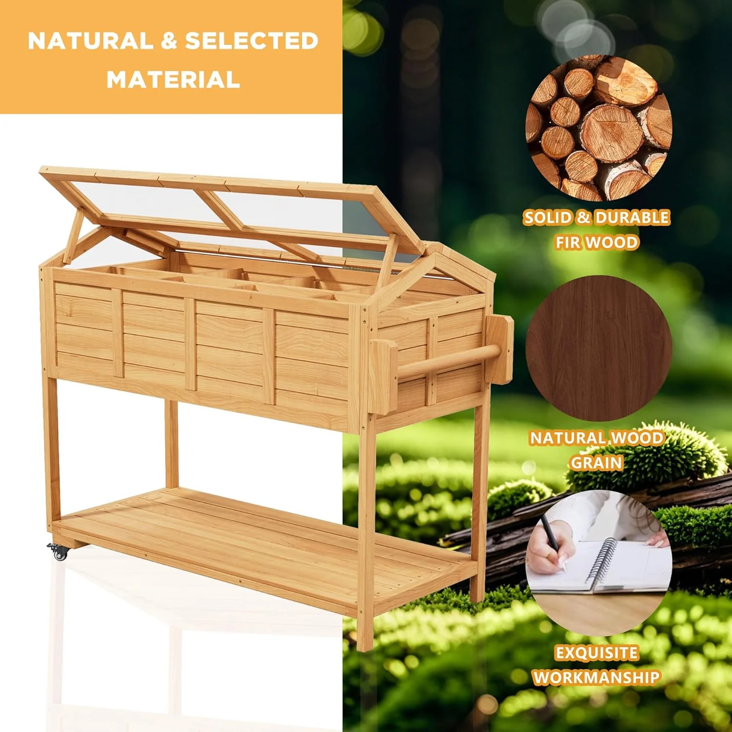 Raised Garden Beds Outdoor, Elevated Planter Box Cart On Lockable Wheels with Legs, Bed Liner,Storage Shelf,Seed Starter Tray for Backyard Patio Gardener Winter Outside (Minimalist Style) - Image 5