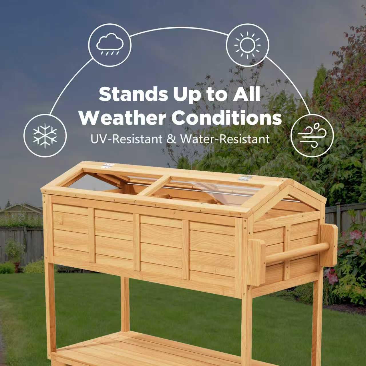 Raised Garden Beds Outdoor, Elevated Planter Box Cart On Lockable Wheels with Legs, Bed Liner,Storage Shelf,Seed Starter Tray for Backyard Patio Gardener Winter Outside (Minimalist Style) - Image 7