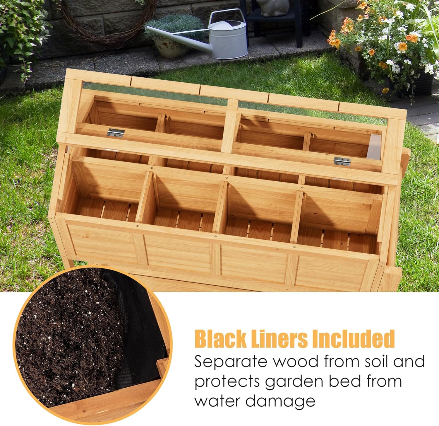 Raised Garden Beds Outdoor, Elevated Planter Box Cart On Lockable Wheels with Legs, Bed Liner,Storage Shelf,Seed Starter Tray for Backyard Patio Gardener Winter Outside (Minimalist Style) - Image 8