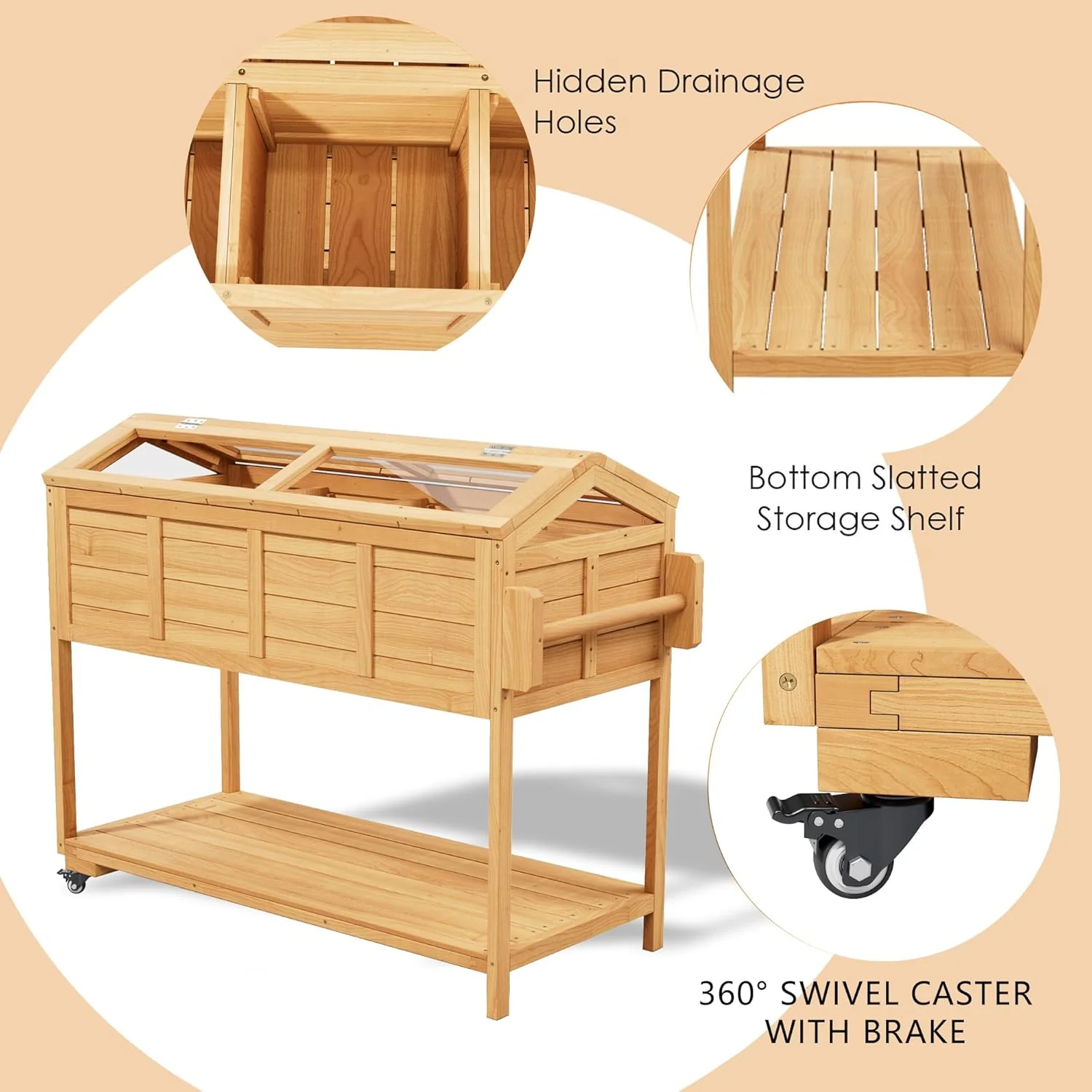 Raised Garden Beds Outdoor, Elevated Planter Box Cart On Lockable Wheels with Legs, Bed Liner,Storage Shelf,Seed Starter Tray for Backyard Patio Gardener Winter Outside (Minimalist Style) - Image 9