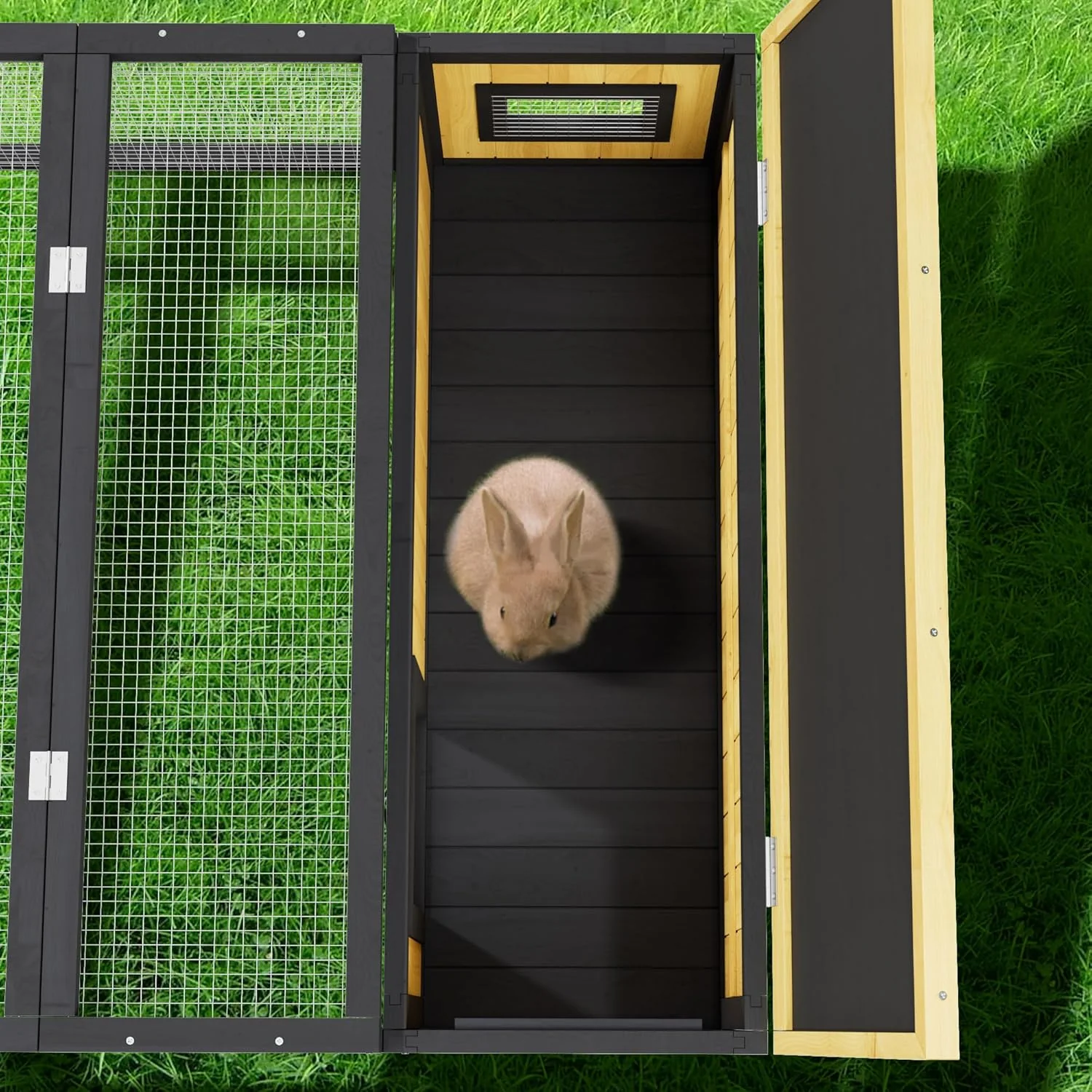 Wooden Rabbit Hutch with Waterproof Roof Openable Top Outdoor/Indoor Bunny Cage, Expandable Playpen for Chicken, Quail, Guinea Pigs (Yellow) - Image 7