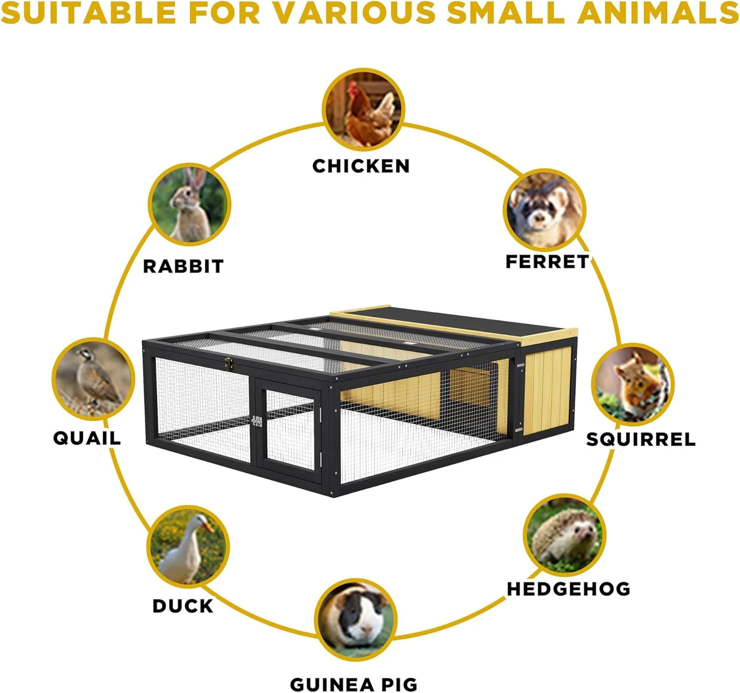 Wooden Rabbit Hutch with Waterproof Roof Openable Top Outdoor/Indoor Bunny Cage, Expandable Playpen for Chicken, Quail, Guinea Pigs (Yellow) - Image 8